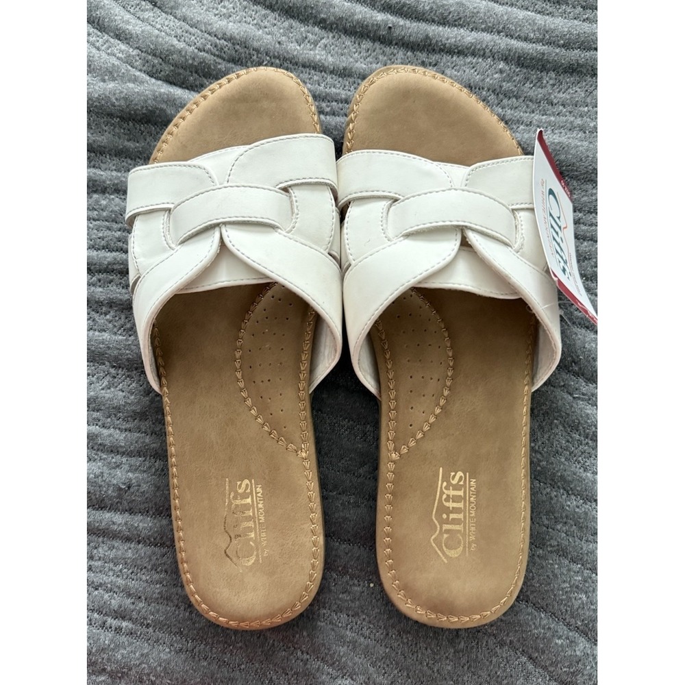 Cliffs by White Mountain Women's Fortunate‎ Cushion Insole Slide Sandal White 10